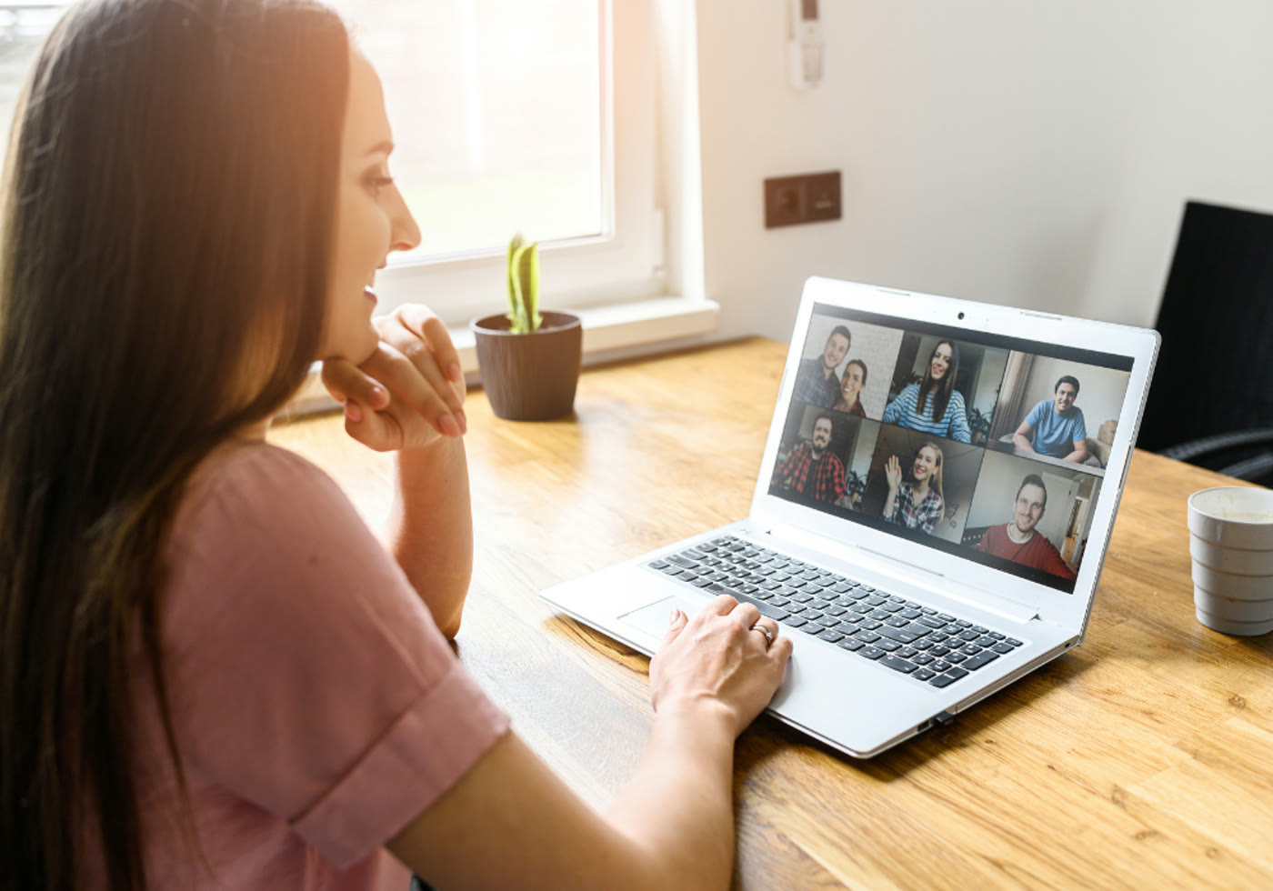 A founder on a Zoom call with her pod